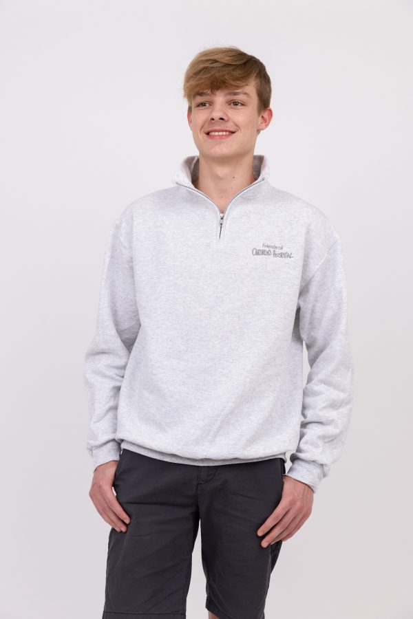 Embroidered Quarter Zip Sweatshirt (Heather Grey) - Image 2