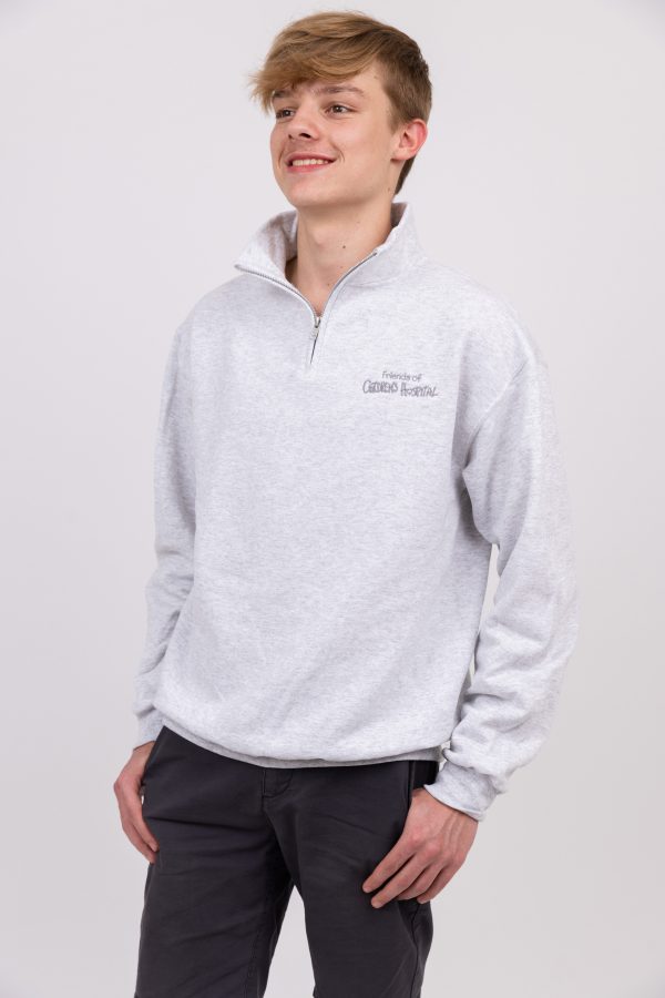 Embroidered Quarter Zip Sweatshirt (Heather Grey) - Image 3