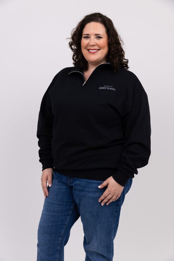 Embroidered Quarter Zip Sweatshirt (Black) - Image 2